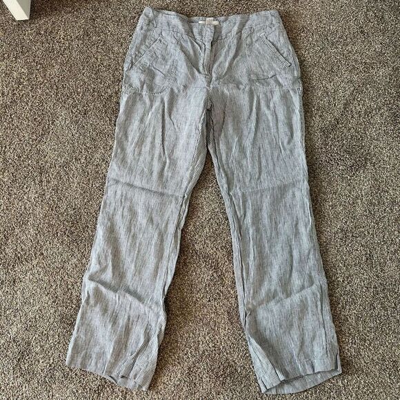 Chico's Chino Pants Women's Size 0 Gray Striped 100% Linen‎ Casual Slash Pockets - Picture 3 of 6